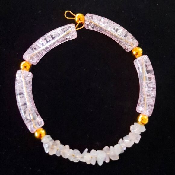 🎁Light Pink Bangle Cuff Bracelet Handmade with Stone, Metal, and Plastic - Picture 1 of 5